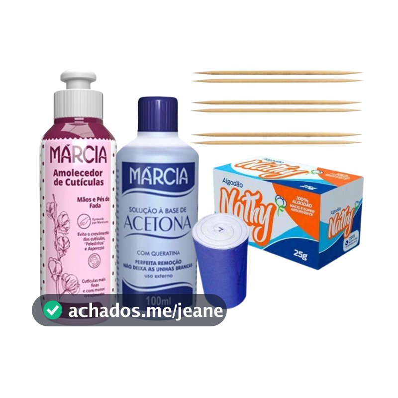 Kit De Unha Acetona + Algodão + 6 Palitos + Amolecedor De Cutículas Manicure Pedicure