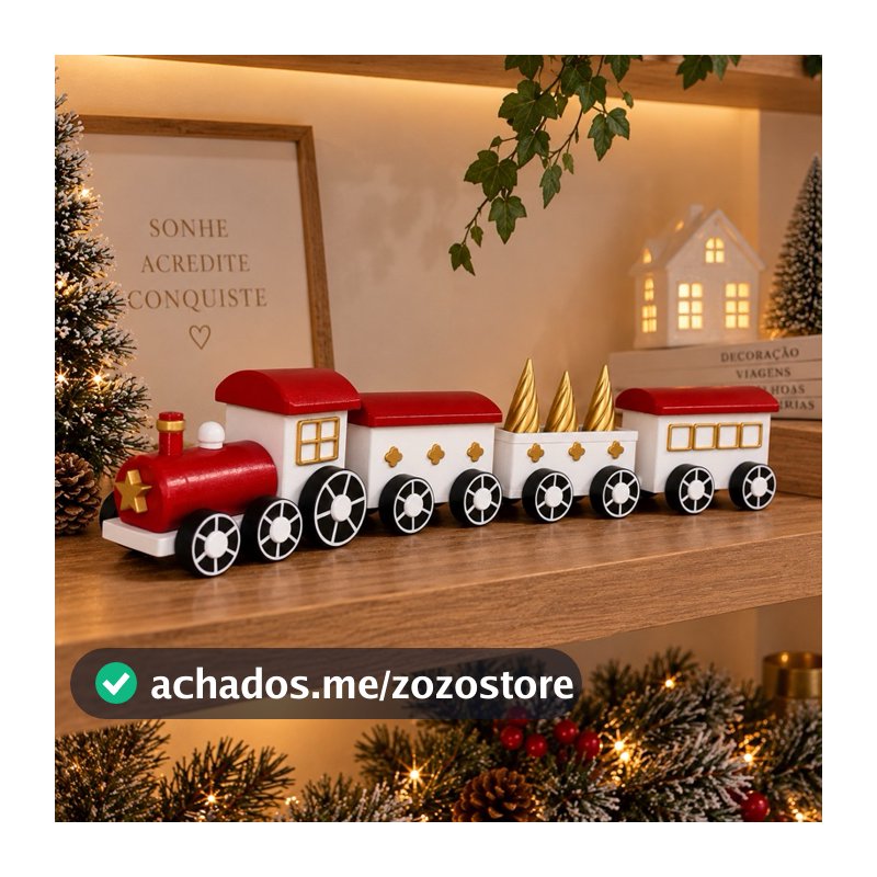 Trem De Natal 4 Vagões Articulados | Trenzinho Decoração Enfeite Natalino Vila Natalina Papai Noel