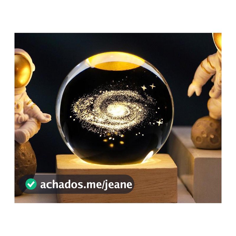 Luminária Bola de Cristal Led Mesa Globo Vidro 3d Base Madeira Decoração Abajur Presente Enfeite Lua