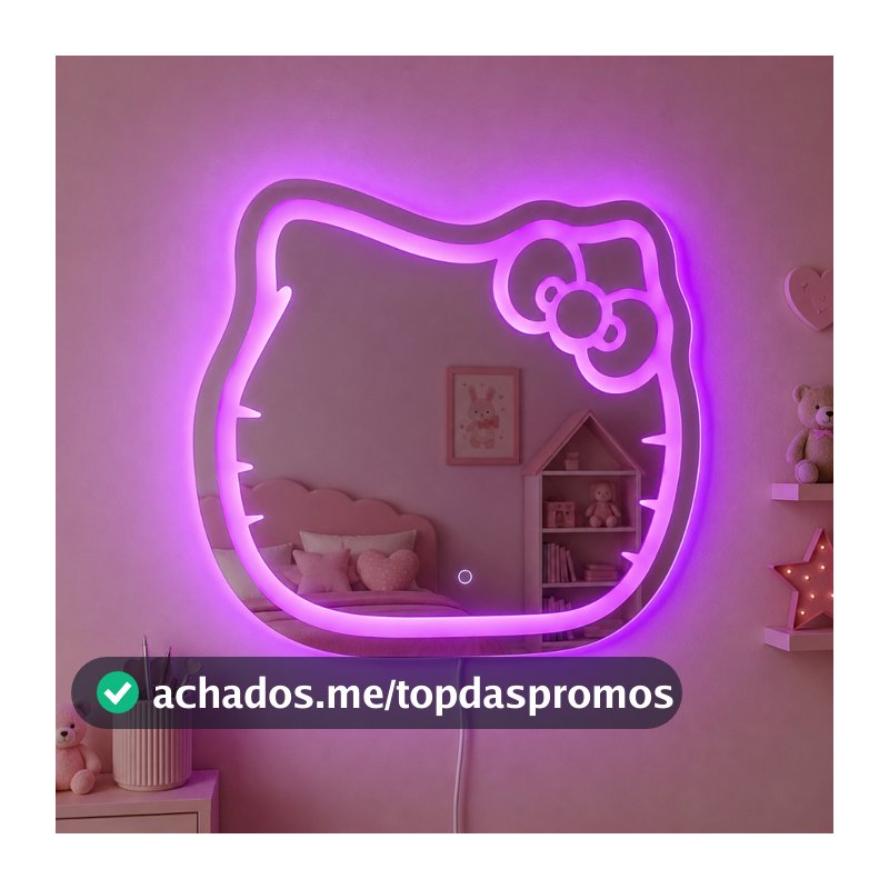 Espelho Infantil Gatinho com LED Touch 70x65 Quarto Menina 3 Tons de Luz