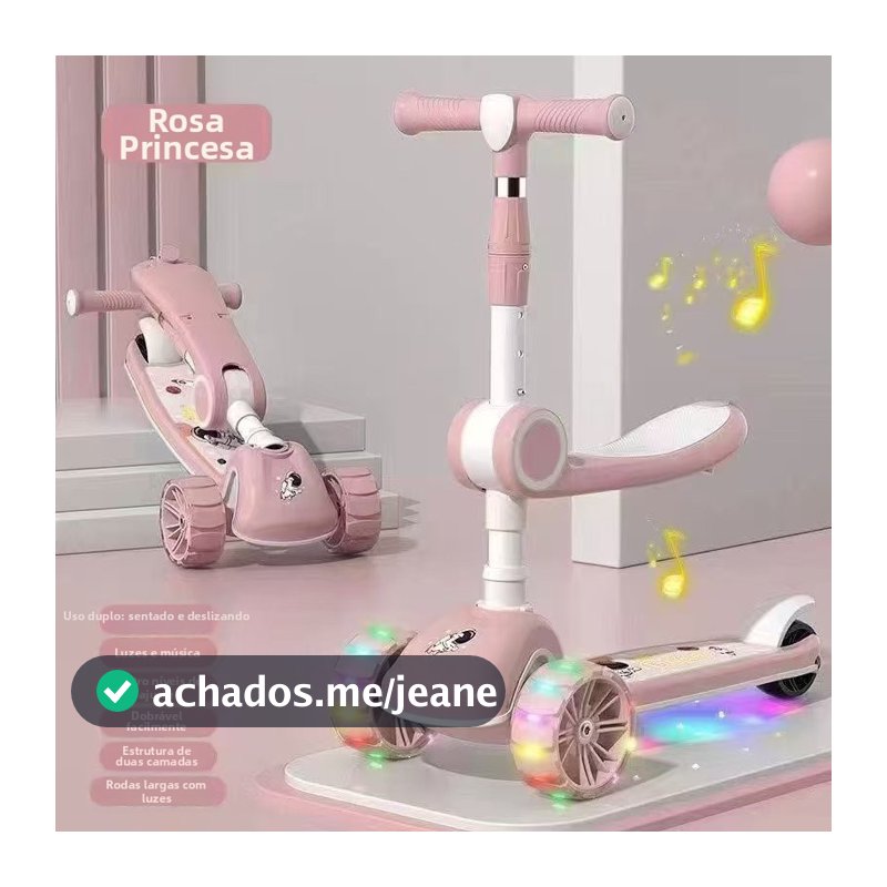 Scooter infantil dobrável três em um com roda silenciosa e pedal alargado--1707