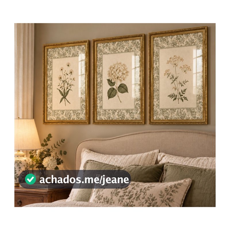 Quadros Decorativo Floral Clean Com Moldura Dourada Clássica E Vidro Sala Quarto 36x46