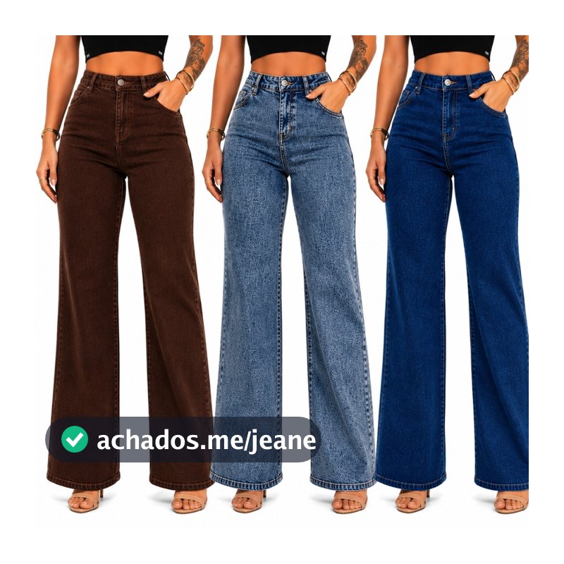 Calça Jeans Wide Leg Marrom Feminina Cintura Alta Confortável Estilo Premium Boca Larga