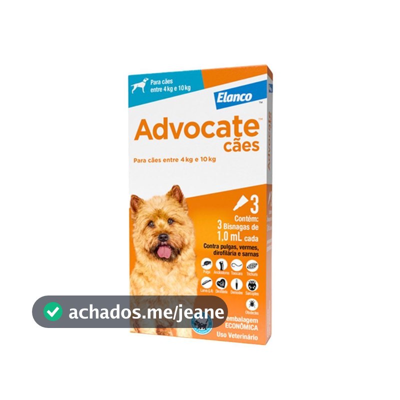Advocate Elanco 1,0 mL para Cães de 4 Kg até 10 Kg - 3 Bisnagas