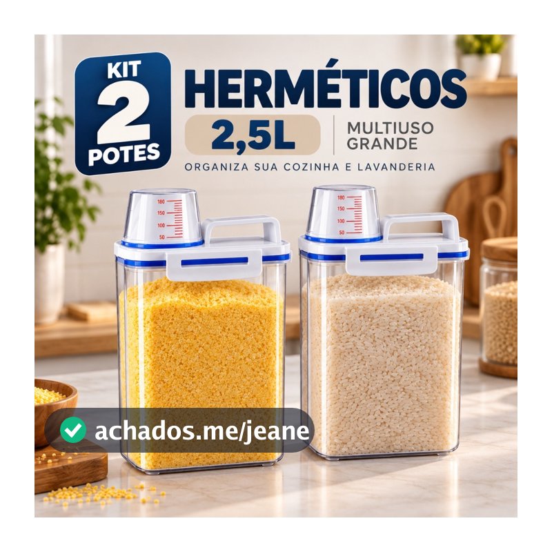 Kit 2 Potes Herméticos 2,5L Porta Condimentos Multiuso Grande Organizador de Cozinha Lavanderia