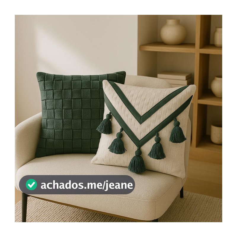Capa Almofada Trançada Macramê Artesanal Boho Sofá Decoração 100% Algodão Verde 45x45
