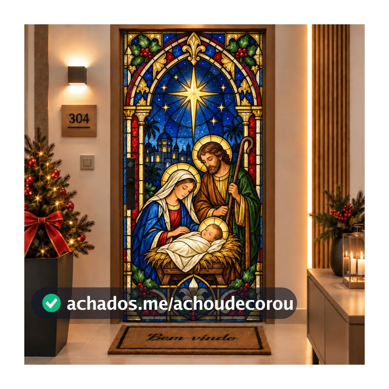 Capa para Porta Decoração Natal Elegante Percal Com Elástico - Porta de 60 a 90 cm