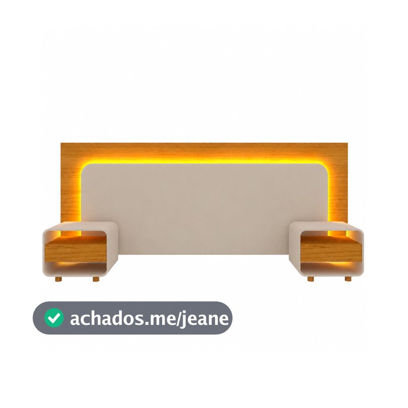 Cabeceira Innova Para Cama Box com 2 Mesas de Cabeceira e com Led Off White com Naturale - Gelius