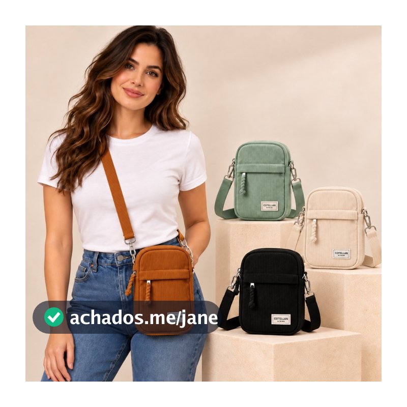 Bolsa Crossbody Feminina Veludo Cotelê Compacta Moderna Alça Ajustável Estilo Fashion