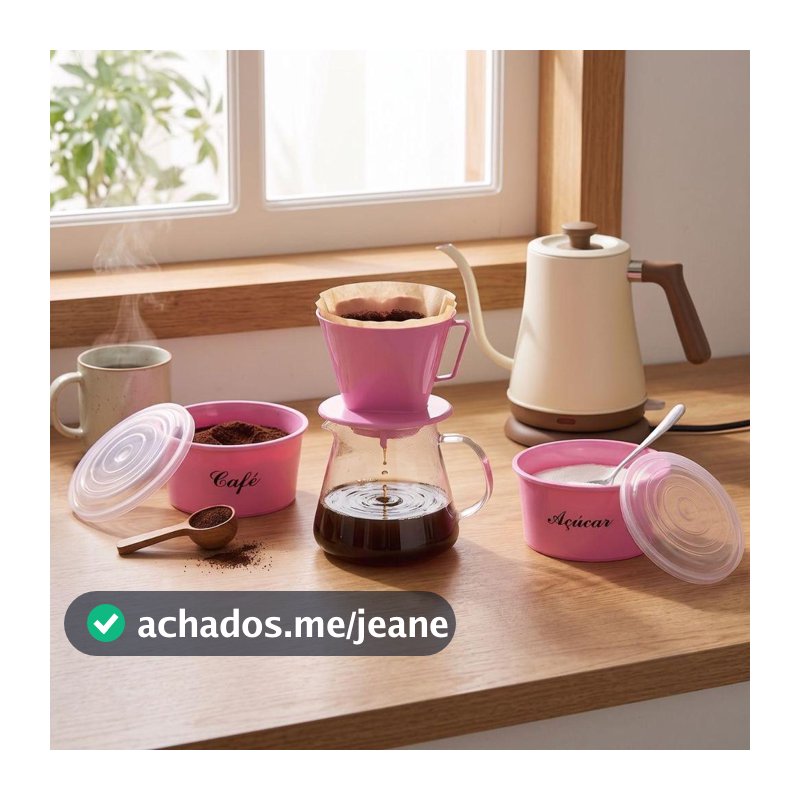 Kit Porta Café e Açúcar 1,2L Rosa com Suporte para Filtro de Café 103 Organizador de Cozinha com Opção Individual