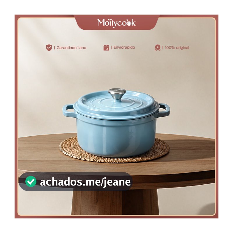 Mollycook Panela Caçarola De Ferro Fundido Esmaltado 22/24cm Premium Fogão Indução Panela Esmaltado de Ferro Com Tampa