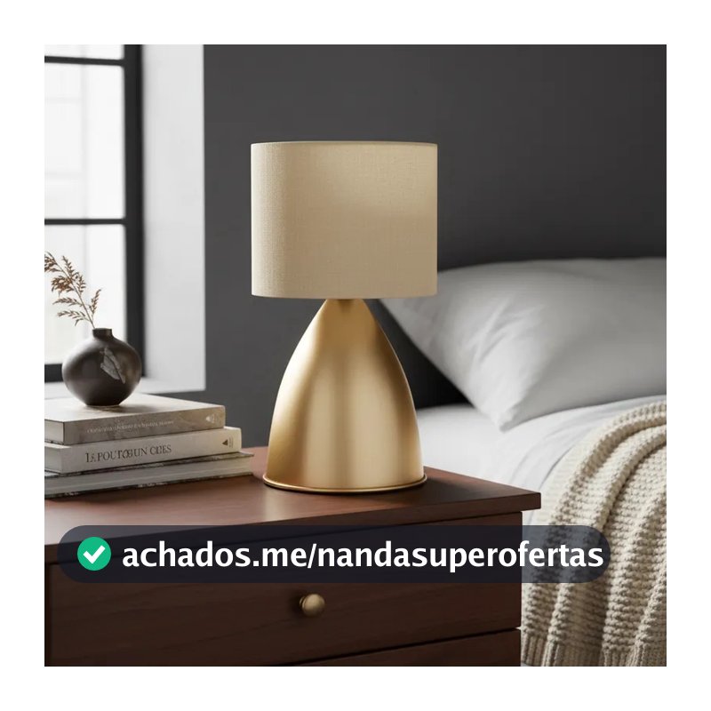 Luminária de Mesa Abajur Bojudo Dourado alumínio Com Cúpula tecido Algodao sala quarto cabeceira de cama escritório