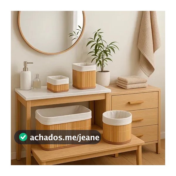 4 Cestos de Bambu Retangular Organizadores com Forro Banheiro Lavanderia Decoração Pequeno Grande