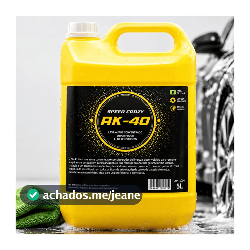 Shampoo Automotivo AK-40 Concentrado 5L Speed Crazy Limpeza Profunda e Brilho Intenso Carro e Moto