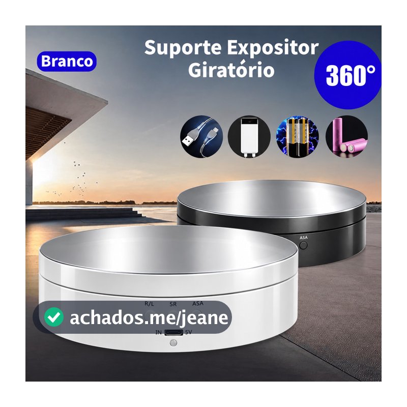 Suporte Expositor Giratório | USB Recarregável Para Vitrine Foto E Decoração Branco/preto