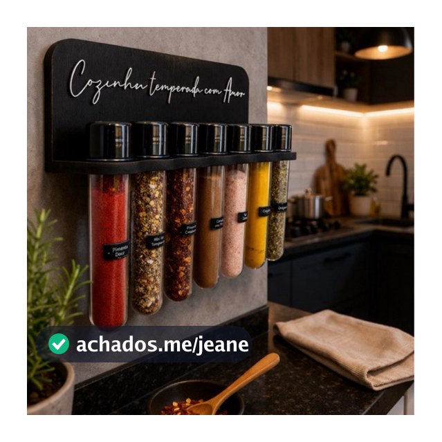 Porta Temperos Parede MDF Organizador Cozinha Com 7 Tubetes Fixação Sem Furo