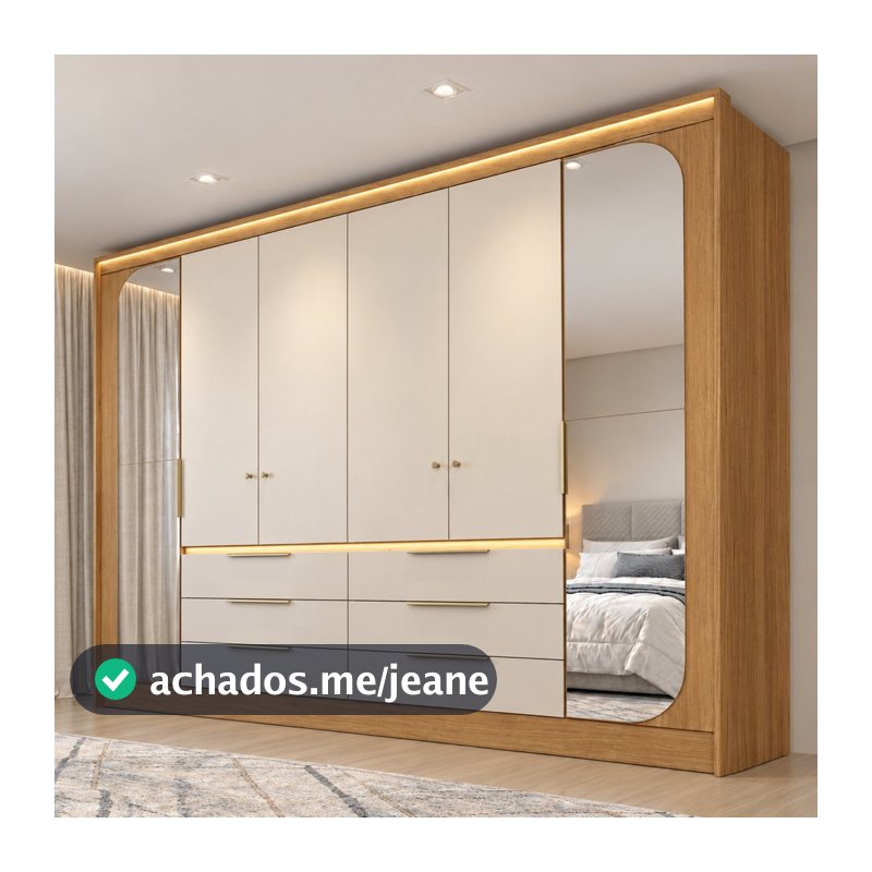 Guarda Roupa Casal 6 Portas 6 Gavetas com Espelhos e LED Aura