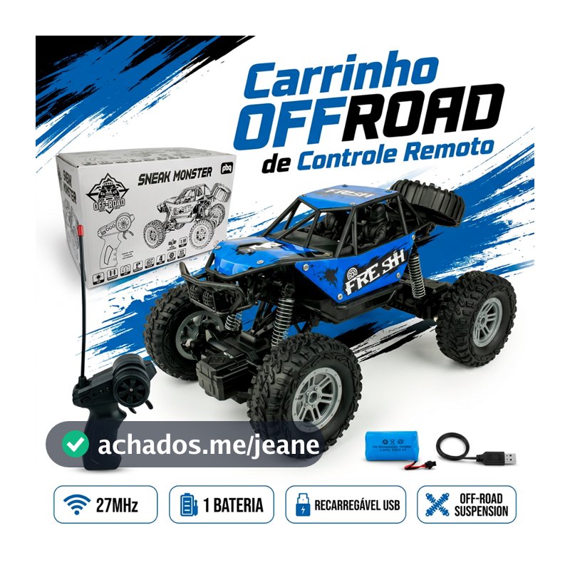 Carrinho Controle Remoto Recarregável 4x4 Off Road Recarregável USB 1:18 Brinquedo Infantil Menino
