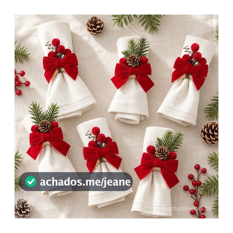 Anel de Guardanapo de Natal Laço de Fita Kit 6 Unidades