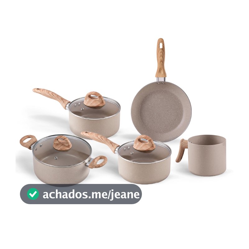 Jogo de Panelas Brinox Ceramic Life 5 peças Smart Plus Areia - Com Indução