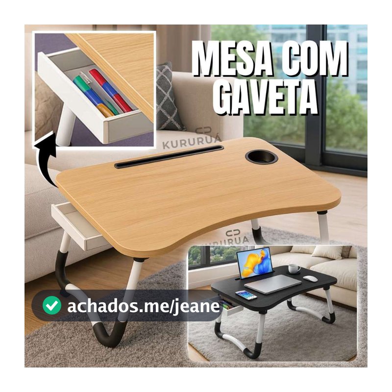 Mesa Para Notebook Portátil Dobrável Articulada em Mdf Suporte para Laptop Cama Estudo Porta Tablet