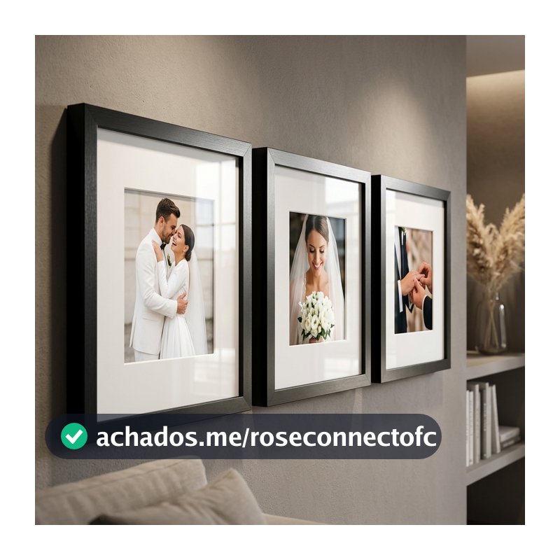 kit 3 quadros decorativos moldura fotográfica 23x23cm moldura com paspatur foto 10x15