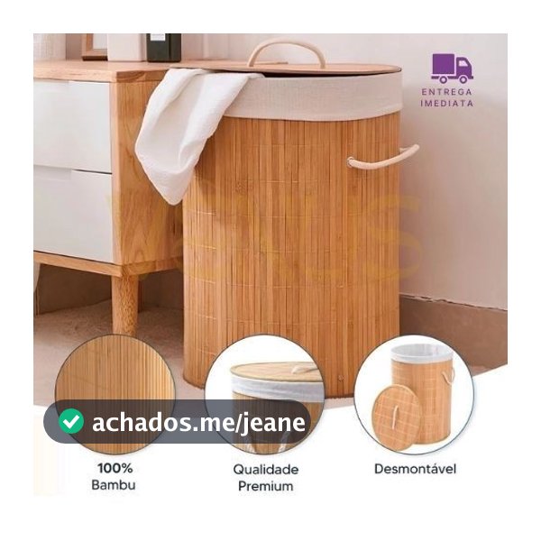 Cesto De Roupas Bambu Natural Com Tampa Dobravel E Desing Sofisticado
