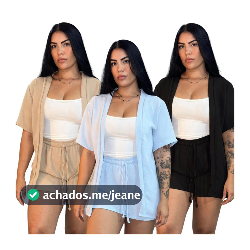 Conjunto 2 Peças Kimono + Short Duna Feminino Blogueira 2026 Moda Praia Saida de Praia Quimono