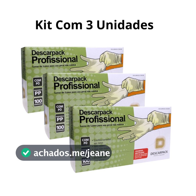 Kit 300 Luva Descartável Látex C/ Pó - PP,P,M,G (Cx C/ 100 un)