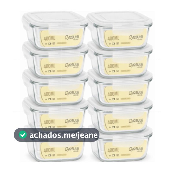 Kit Potes Herméticos Vidro 600ml, 400ml e 310ml Marmita Refratária Tampa com Trava