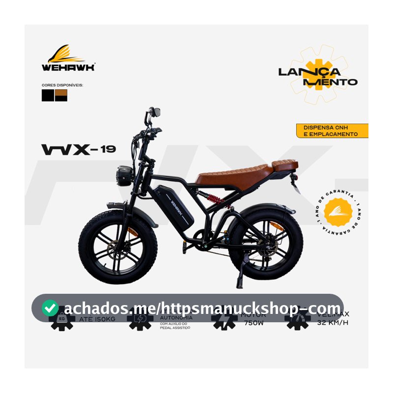 Bicicleta Elétrica 750W Fat Bateria de Lítio Removível E-bike Wehawk Wx-19 48V 15Ah Marrom