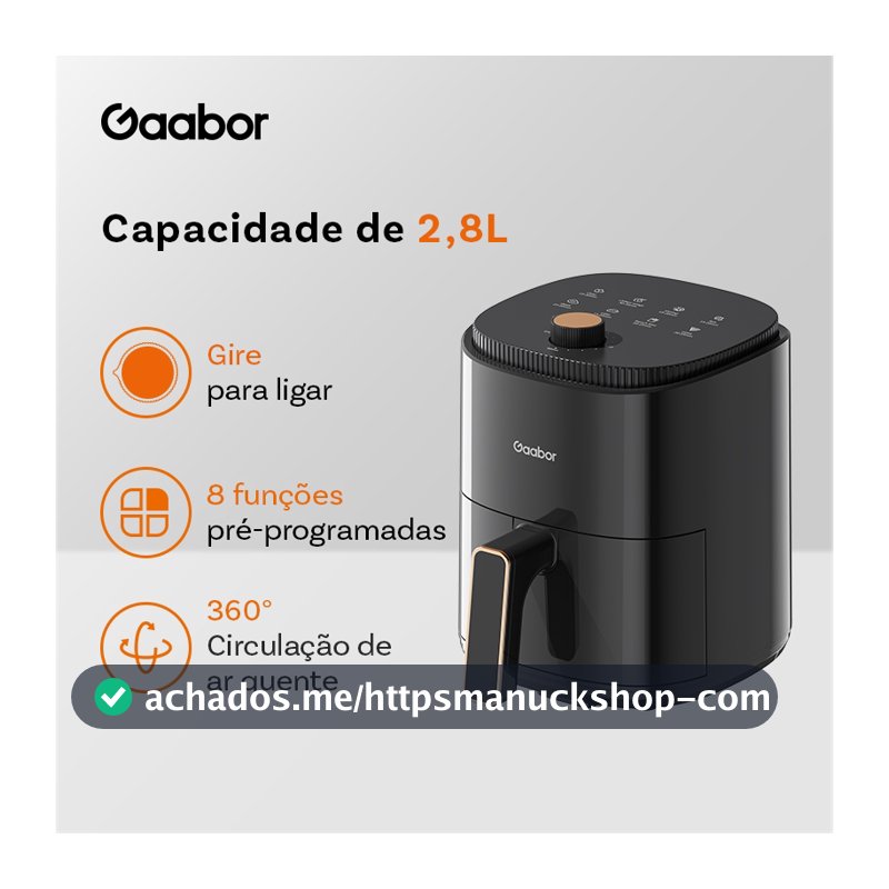 Gaabor Air Fryer 2,8L 800W 360° Ar Quente Timer 60 Min 200°C Antiaderente Sem BPA 8 Menus AF-35M02A
