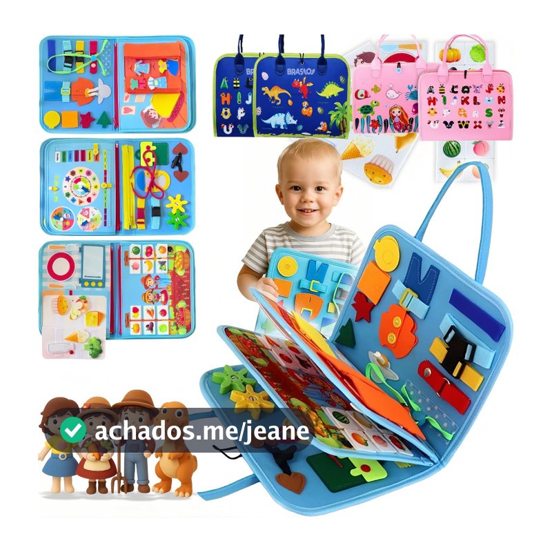 Tabuleiro Montessori Busy Board Sensorial Maleta Portátil - Brinquedo Educativo 1 Anos+ Viagem/ Pré-Escolar Aprendizado