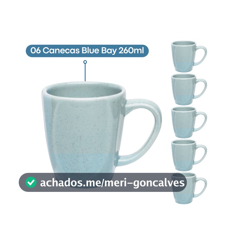 Jogo 6 Canecas Café Chá Ryo Blue Bay Azul Claro 260ml Oxford Porcelanas