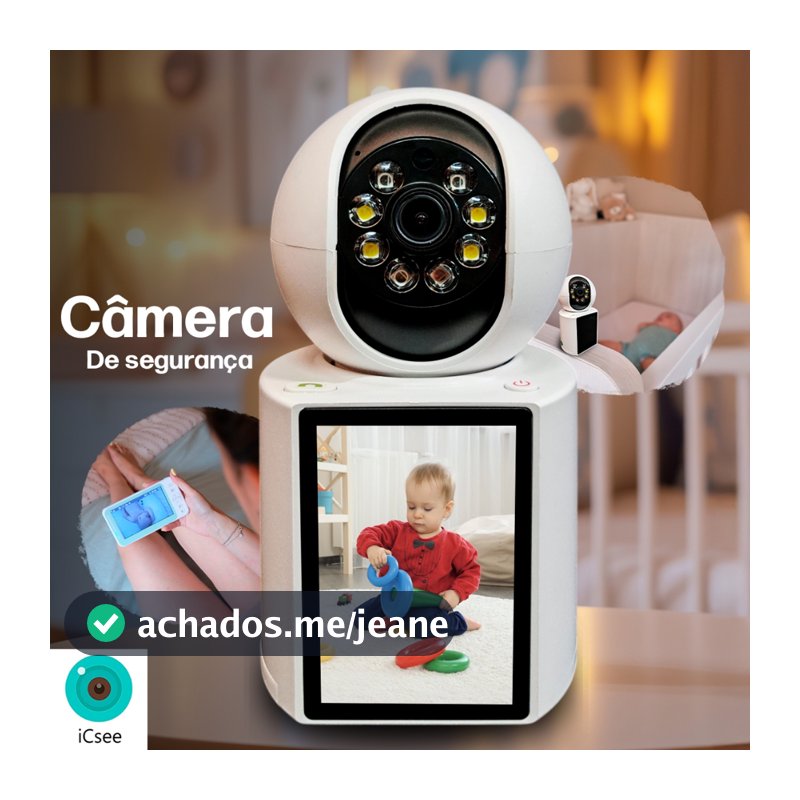Câmera de Segurança Babá Eletrônica Wifi Com Tela Video Chamada ICSEE Visão Noturna Colorida HD