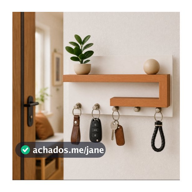 Porta Chaves Organizador com Prateleira Decorativa – Design Moderno em MDF | Branco + Freijó | Freijó + Branco | Branco