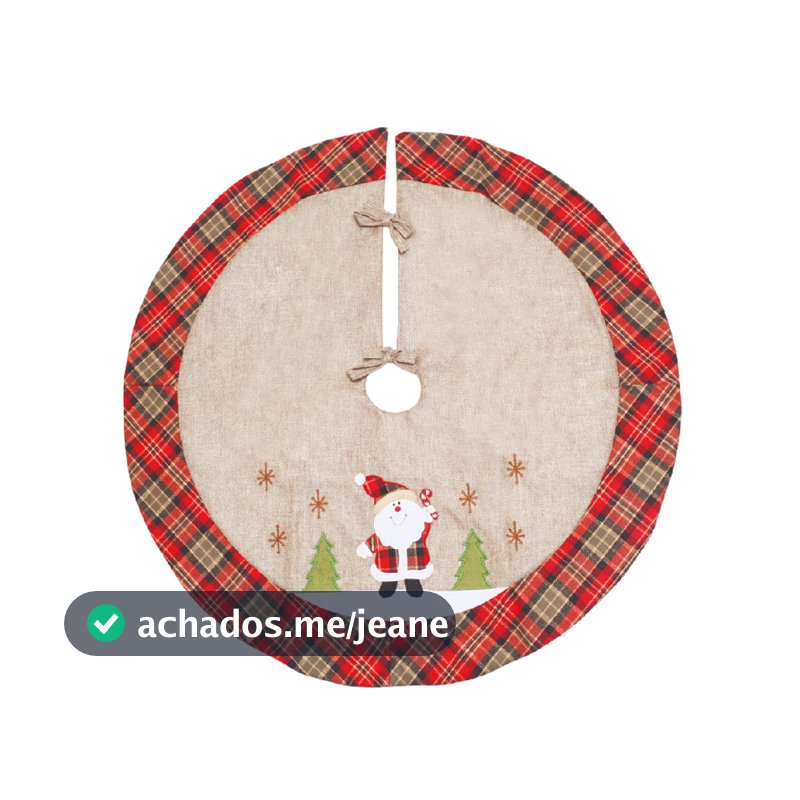 Saia Base Para Árvore Natal Xadrez Com Papai Noel Vermelha Verde 100cm