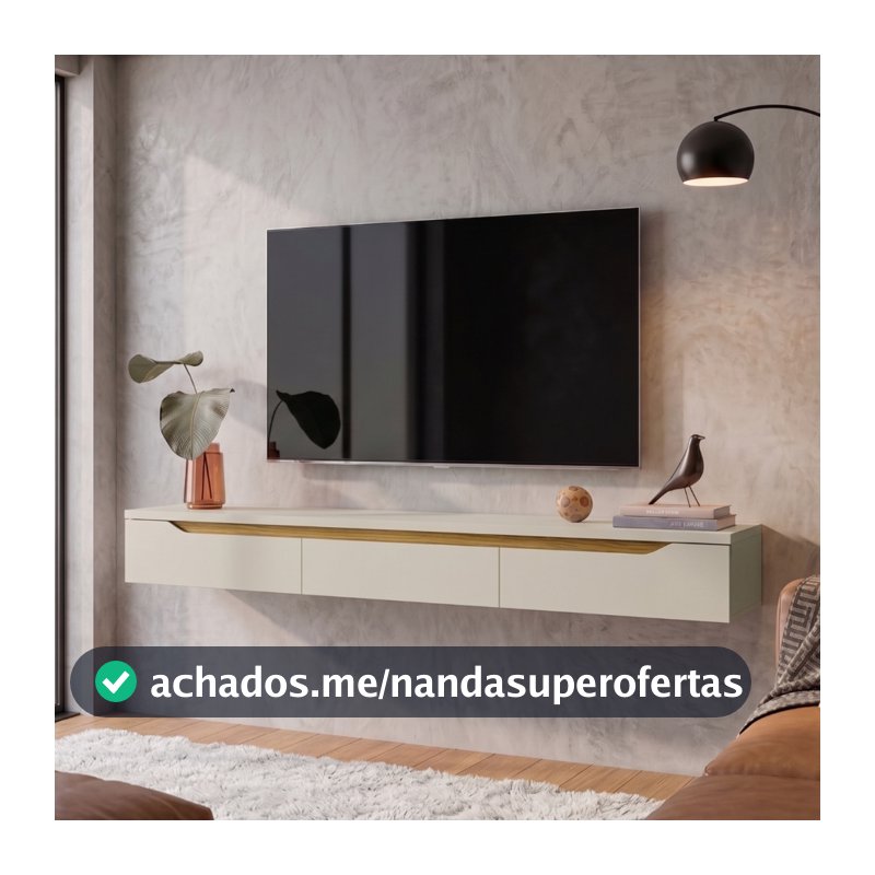 Rack Suspenso  P/TV até 70 Polegadas 180cm Uno Sala de Estar Moderna
