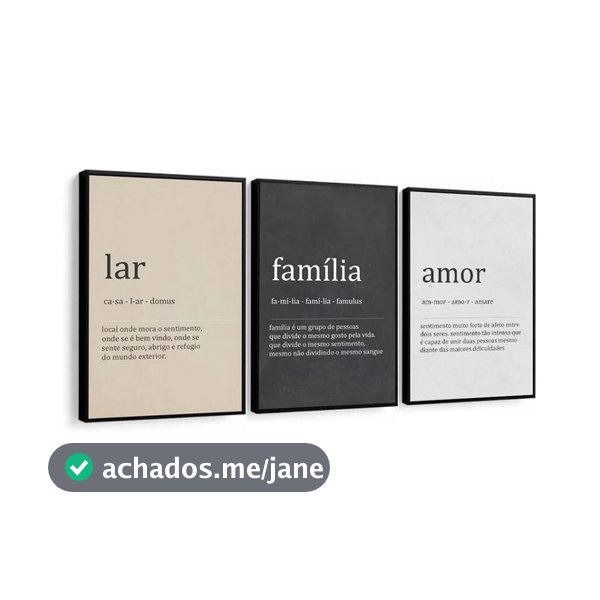 Kit Quadros Decorativo Mosaico 95x50 3 peças MDF Significado Lar Família Amor Frases Gratidão Casa