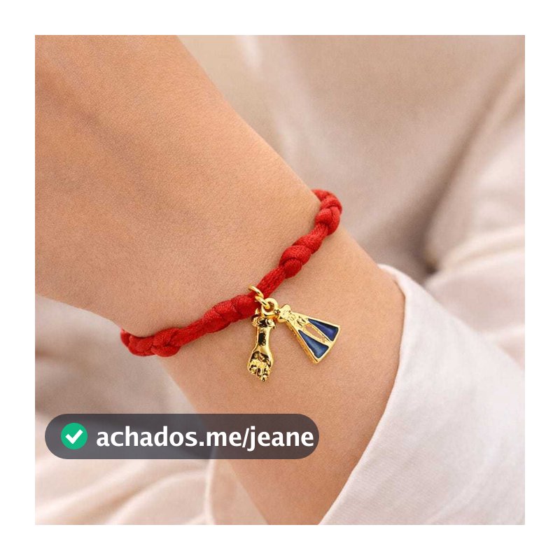 Pulseira Kabbalah 7nós com Nossa Senhora Aparecida e Figa dourada