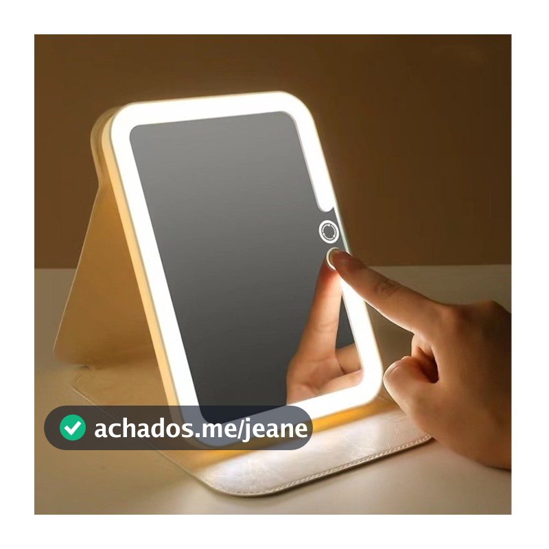 Espelho Decorativo Led Maquiagem Estética Recarregável Quadrado Capa De Couro Portátil Dobrável