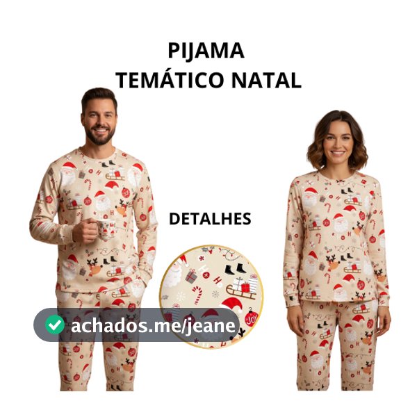 Pijama Manga Longa Para Família Temático Estampado Natal Adulto