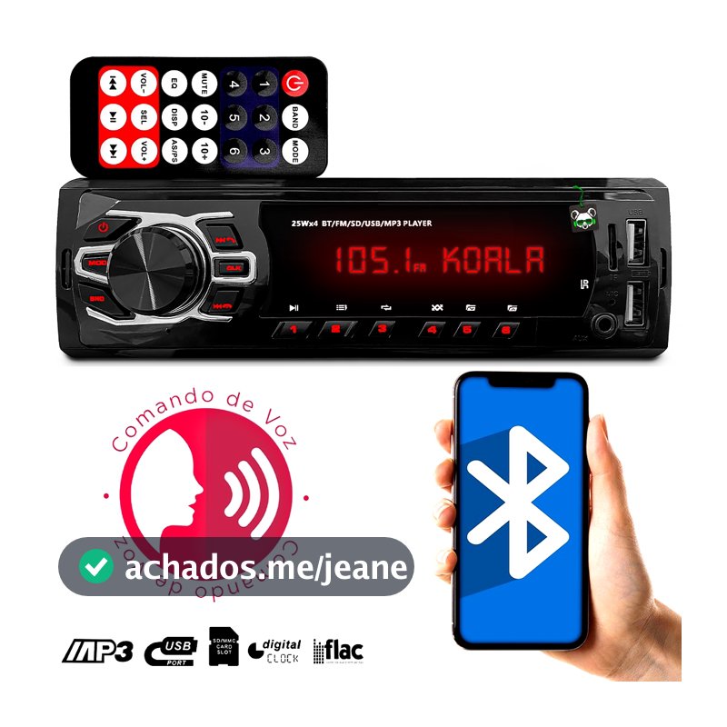 Rádio Som Automotivo Mp3 1 Din Bluetooth 2 USB Sd Auxiliar Carro Universal