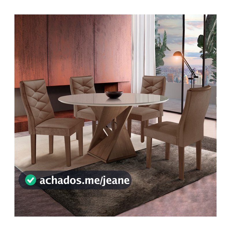 Conjunto Sala de Jantar Mesa Tampo Redondo Plus Vidro 100cm com 4 Cadeiras Barcelona Yescasa