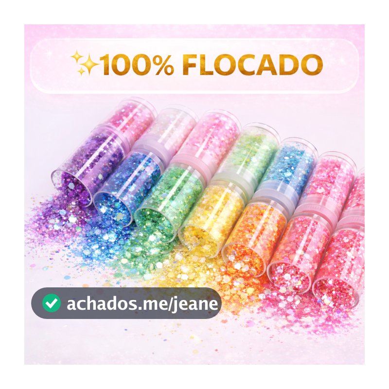 Kit 8/16 Potes Glitter 100% Flocado Chunky Holográfico – Unhas, Corpo, Artesanato, Resina, Festa e Carnaval