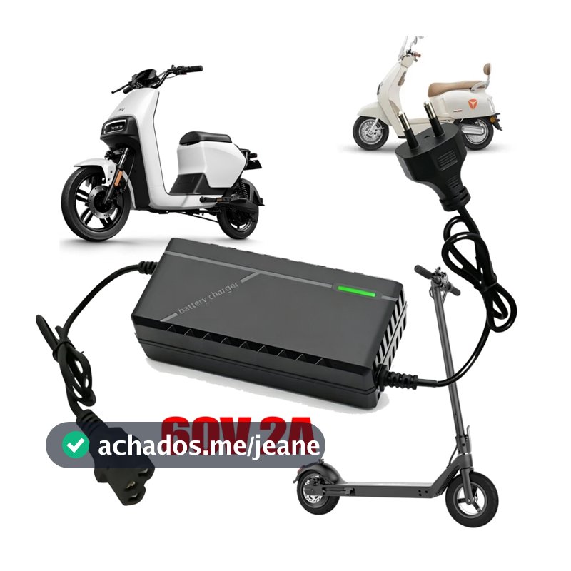 Carregador de Bateria 60V 2A para Bicicleta Elétrica, Scooter e Moto Elétrica, Proteção Múltipla