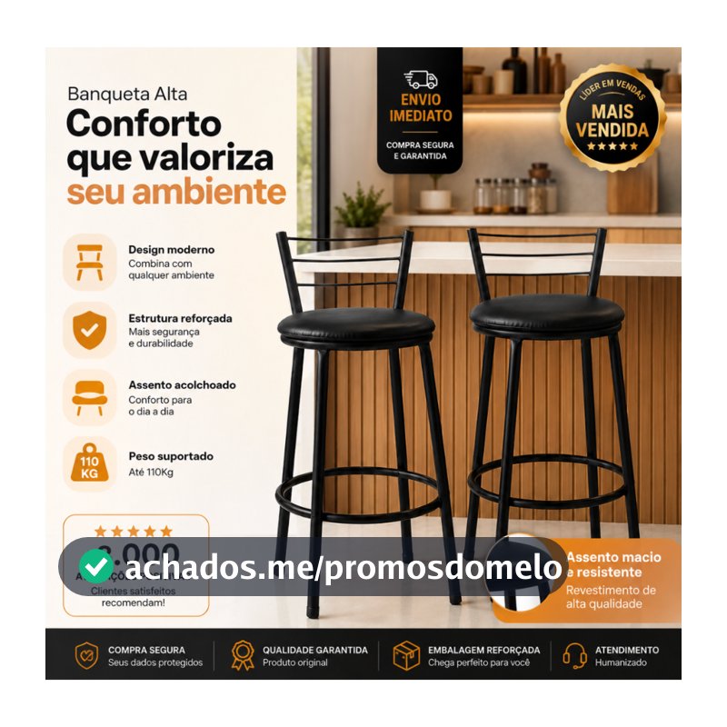 Kit 2 Banquetas Bistros Altas Aço Cozinha Lanchonetes Balcão Bar