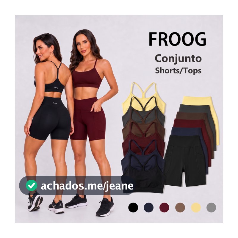 Froog Conjunto Fitness Feminino Short com Bolso Zero Transparência + Tops Academia para Corrida Yoga