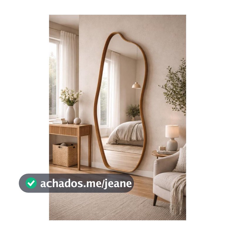 Espelho Decorativo Orgânico Flame Grande Corpo Inteiro Closet com Moldura em Madeira Cinamomo ou Couro