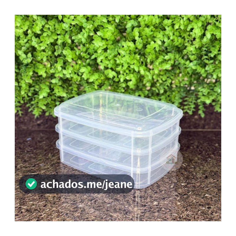 Porta Frios com 3 Divisórias Transparente Pote Organizador de Geladeira Empilhável BPA FREE